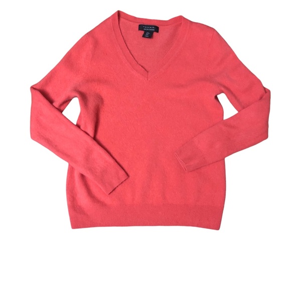 Tahari 100% 2 Ply Cashmere Sweater Orange Med - Picture 2 of 5